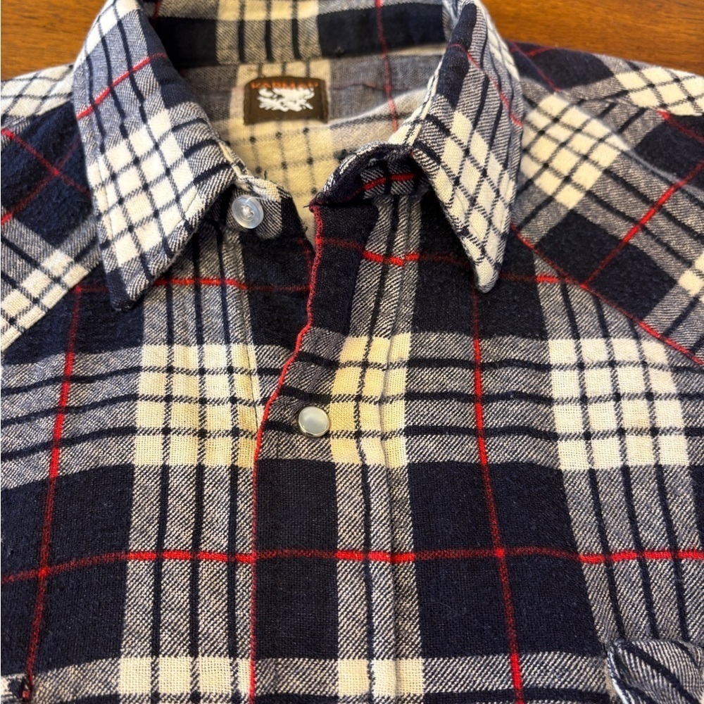 Karma Men's Navy Plaid flannel Shirt super soft.